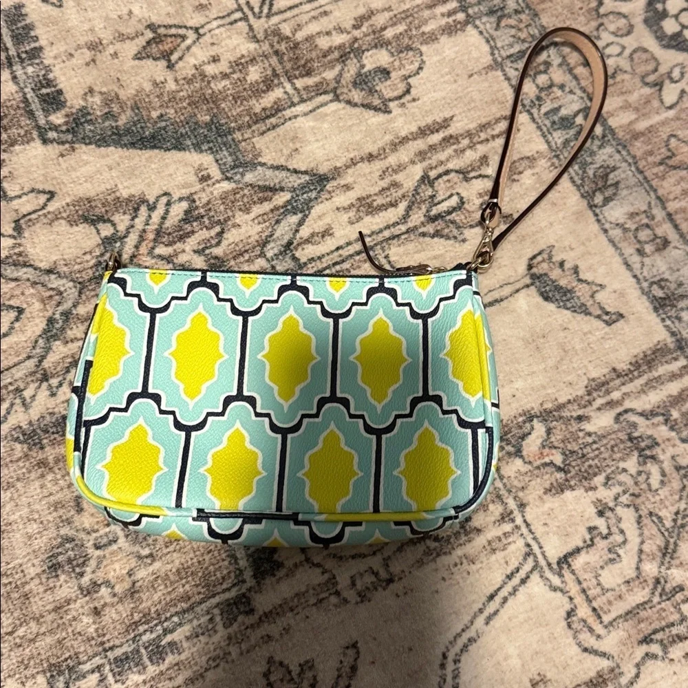 Kate Spade Aqua and Lime Patterned Wristlet